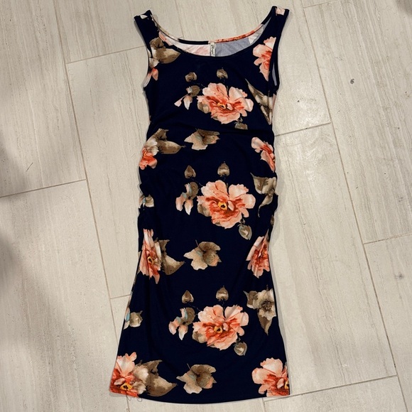 Mother Bee Maternity Floral Sleeveless Dress - Navy and Pink size small - Picture 5 of 7